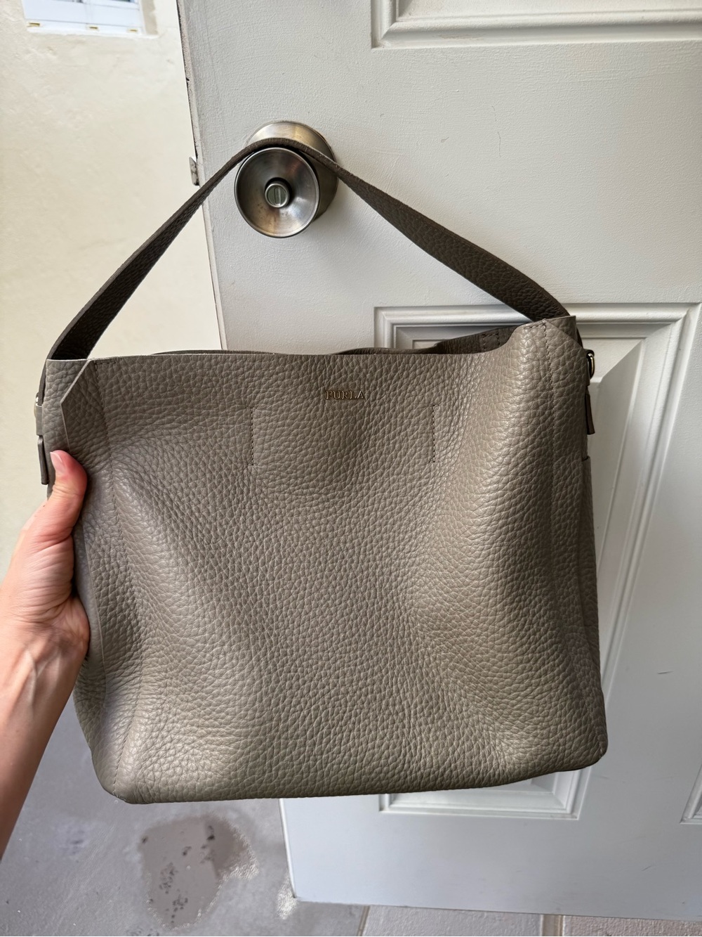 Furla Pebbled Leather Shoulder Bag in Grey